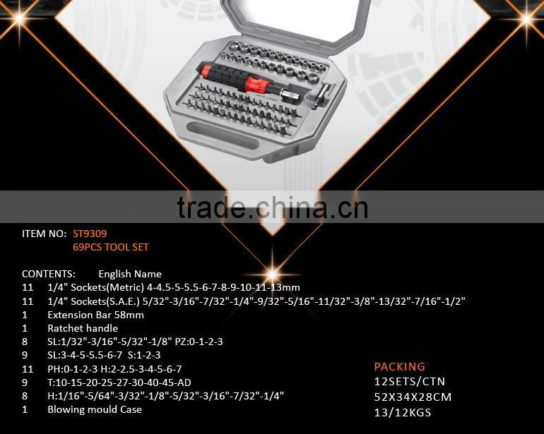 69Pcs Bits with Socket Mechanical House hold Tool Set