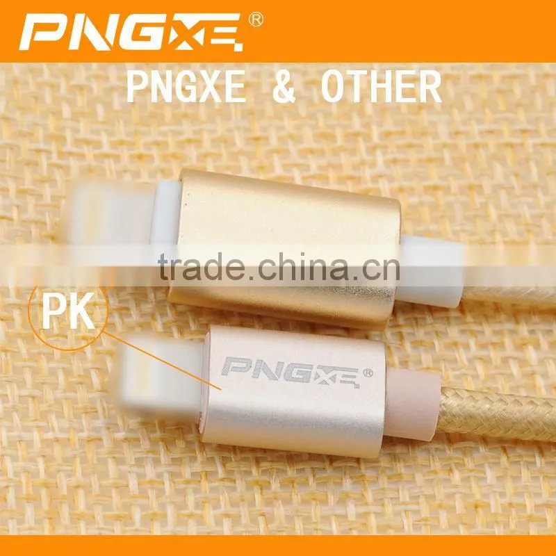 PNGXE Hottest 2.4A very fast charging current 2 in 1 nylon braided micro usb 2.0 cable for iphone and samsung