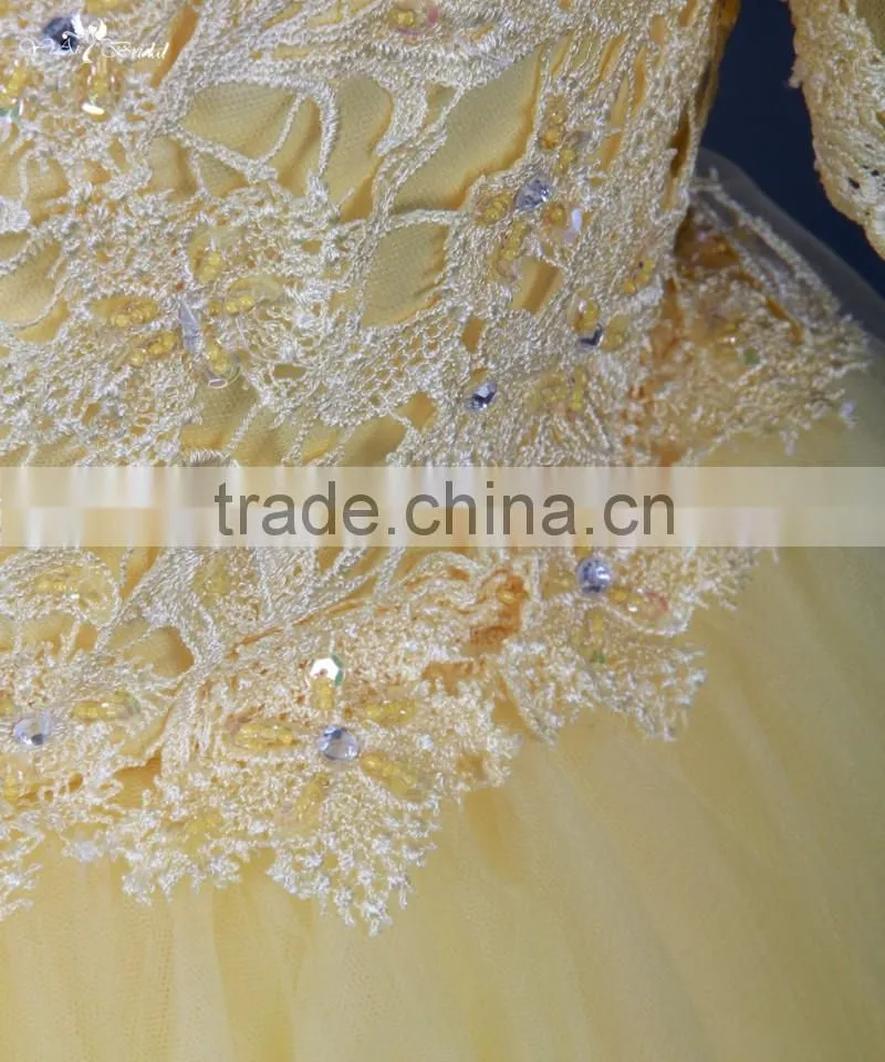 RSE682 Off The Shoulder Yellow Sexy See-Through Patterns Of Lace Long Sleeve Mermaid Evening Dress