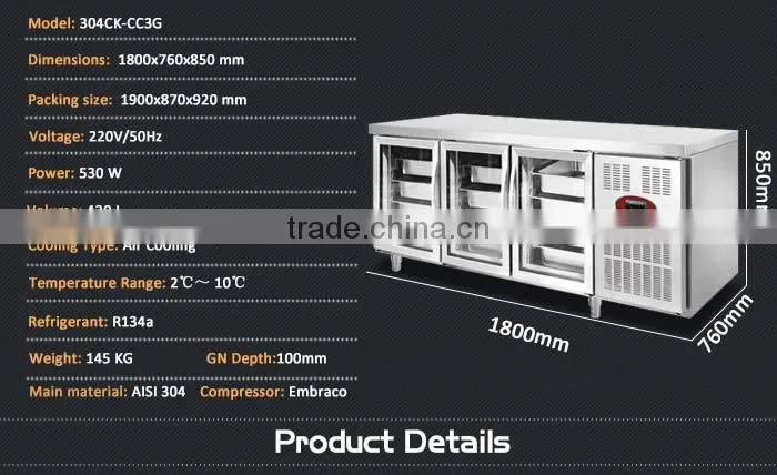 Auto Defrosting Commercial Bakery Stainless Steel 3 Glass Door Cooler/Electrical Cabinet Cooler/Stainless Steel Cooler