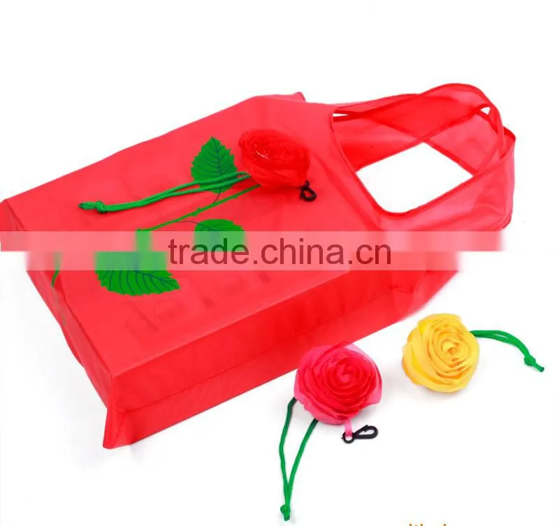 Folding dacron polyester tote bag for shopping with infront rose pocket/briefcase tote bag