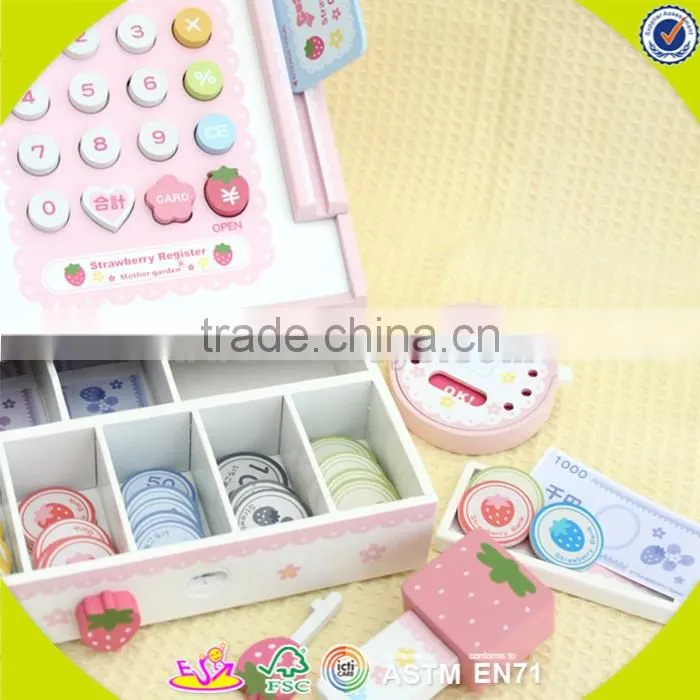 wholesale baby pink wooden cash register, elegant kids wooden cash register, popular children wooden cash register W10A035