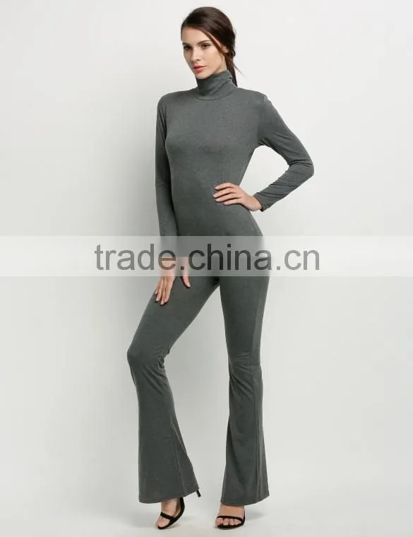 Wholesale Fashion Women Long Sleeve High Neck Bodycon Casual Jumpsuit Romper Cheap Cotton Workwear Adult Customized Overalls