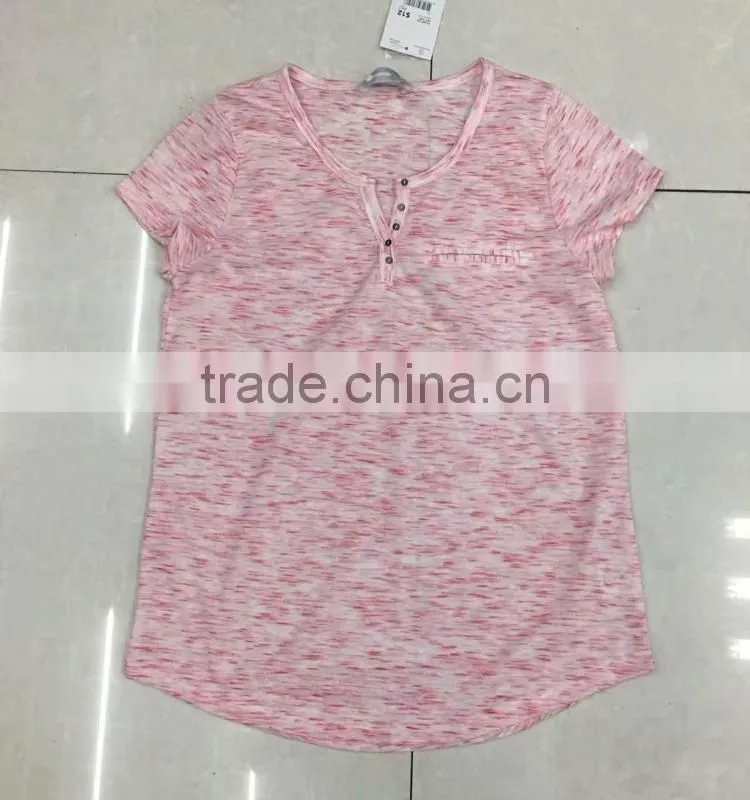 Women stock apparel v-neck slub cotton t-shirt
