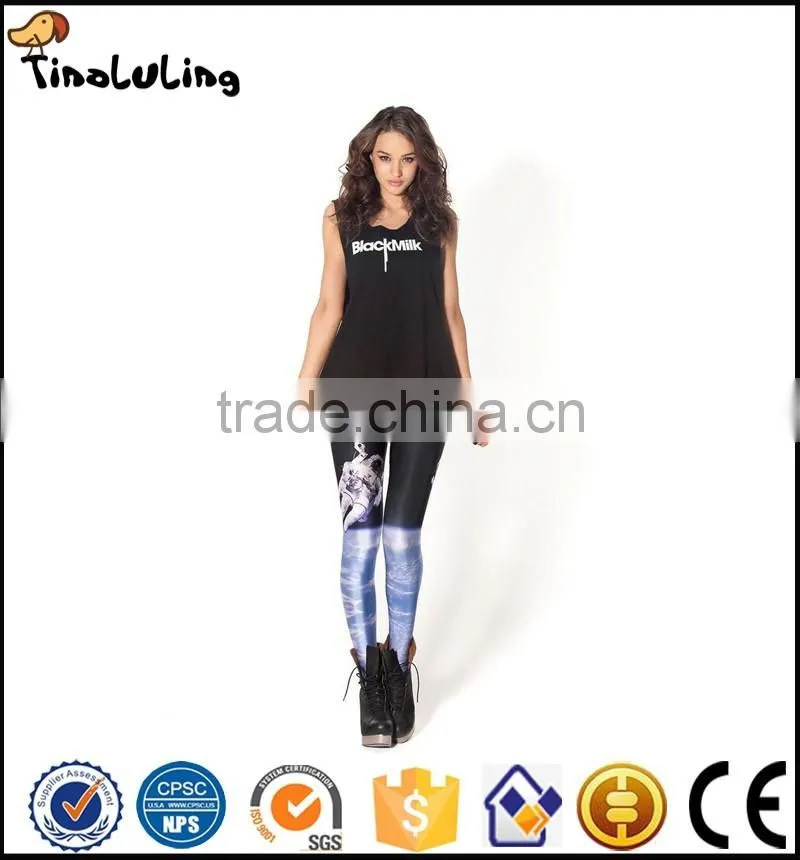 Spring black milk push up fitness sexy 3d print Space astronaut women leggings