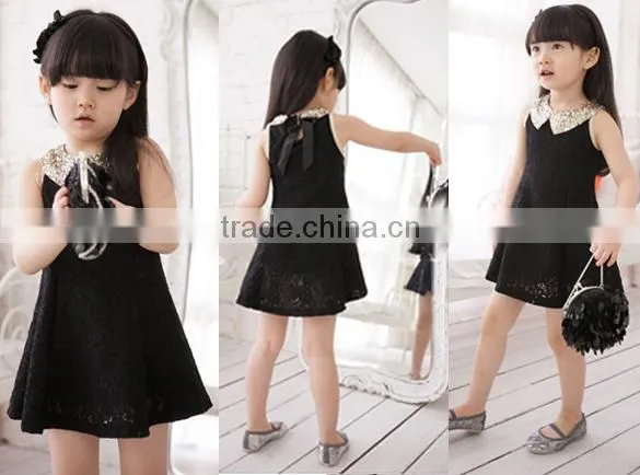 Kids Girls Sleeveless Sequins Collar Lace Vest Princess Sundress SV000883#