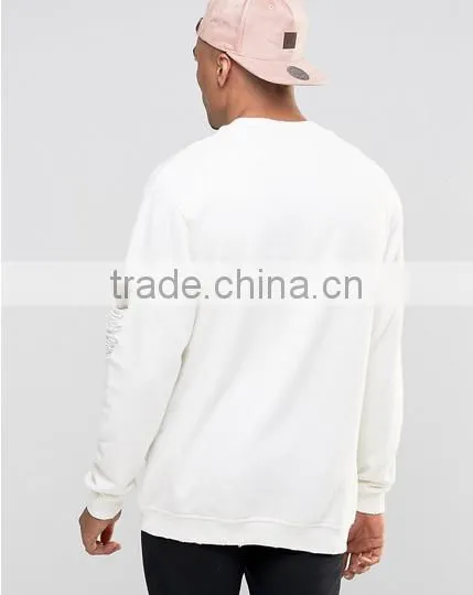 2016 latest design ripped long sleeve for men white t shirt