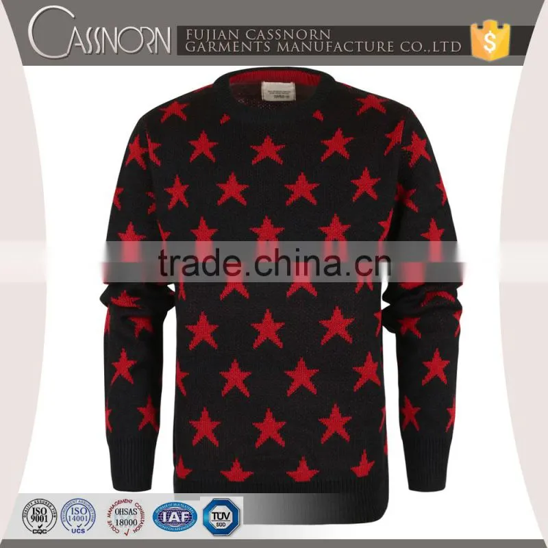 crew neck pullover blend knit star pattern fashion mens winter jacquard sweater