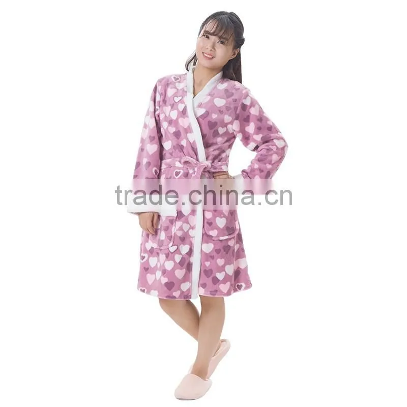Lovely Printed Micro Fleece Bathrobe,Ladies Fleece Bath Robe