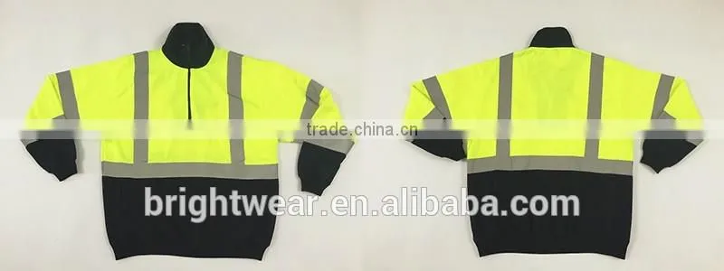 Two tone hi vis safety sweatshirt with reflective tape and half zipper