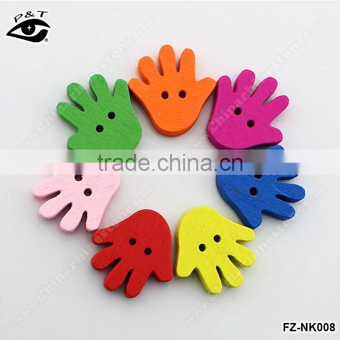 Colorful Palm shaped Wood Buttons 20mm Buttons with holes for clothing