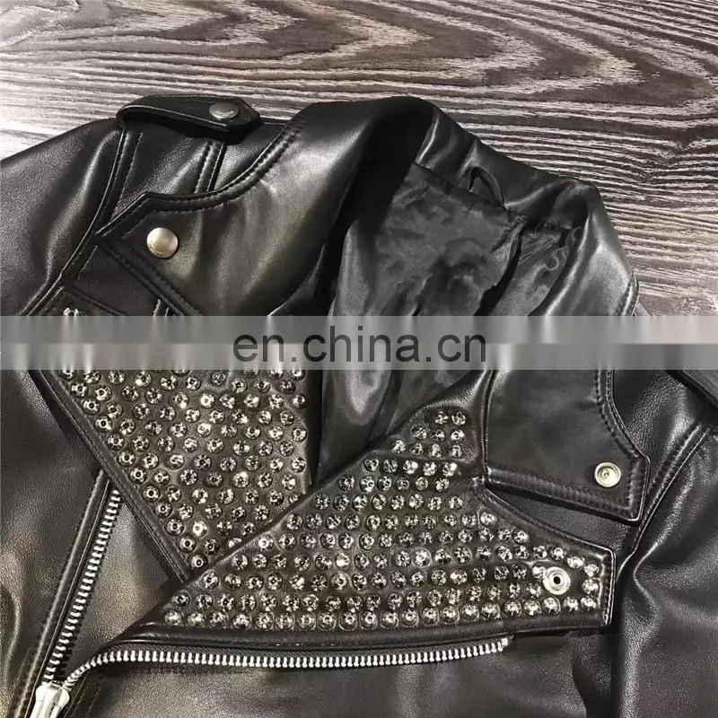 High Quality Custom Design Fashion Motocycle Jackets Black Short Women Biker Leather Jacket