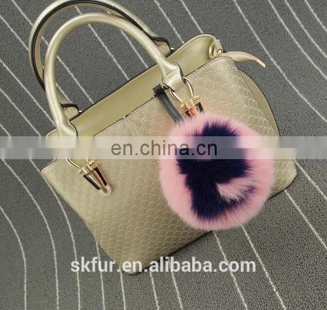 English letters design fox fur pom pom keychain