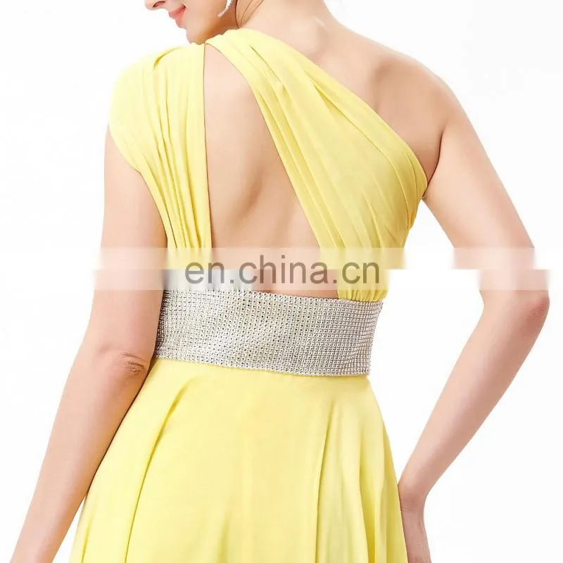 Grace Karin One Shoulder Long Yellow Formal Evening Dress Chiffon Floor-length Dresses Evening CL3419