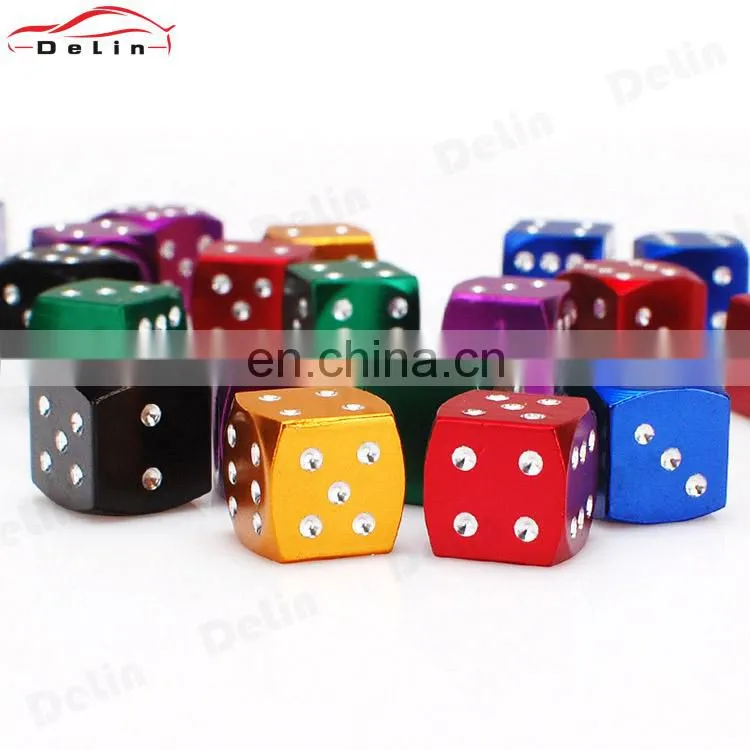 Dice tire valve caps Aluminum Universal Fit Bike Car Truck Motor Tyre valve stem caps covers with Gasket Rubber Ring Multi-Color