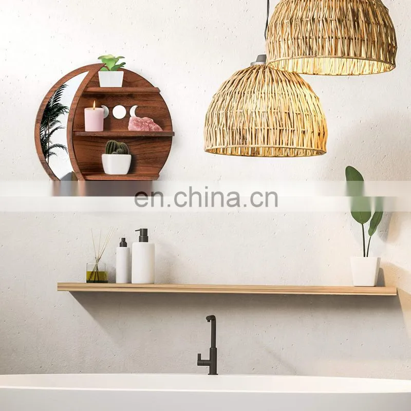 Decorative round Moon mirror with shelf for home wall hanging