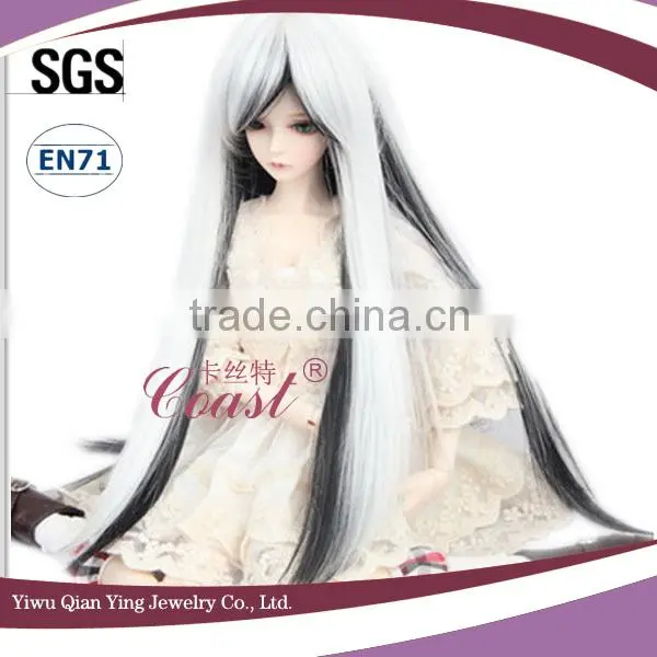 white and grey straight synthetic doll accessories wig long