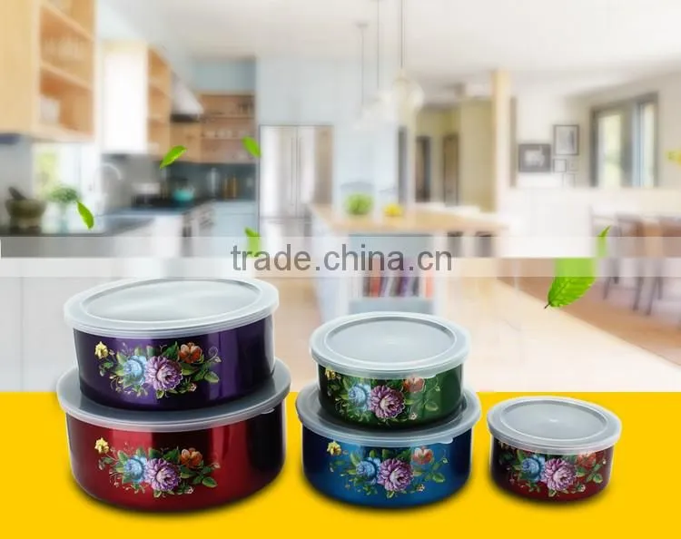 Factory Indan kitcheware colorful stainless steel food containers set with lid