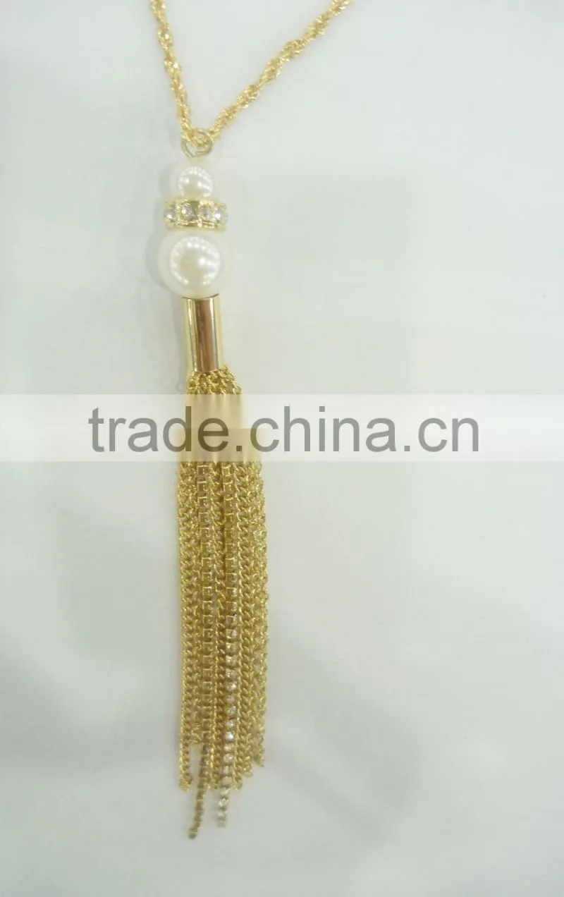 FASHION RHINESTONE CHAIN/CHAIN TASSEL NECKLACE EARRING SET WITH PEARLS