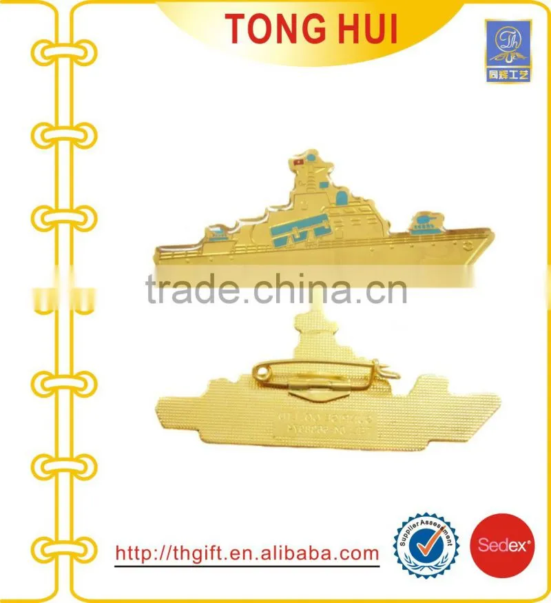Metal badges with fan-shaped design