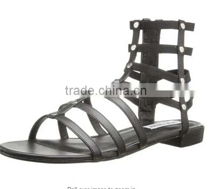 Wholesale Leather Shoes Ankle Sandal Boot Snake Print Cut Out Flat Sandal