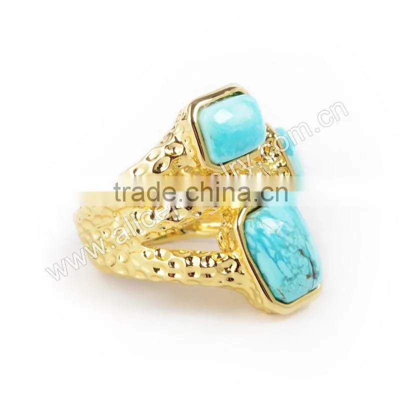 Three Stone Turquoise Ring Size:6~8