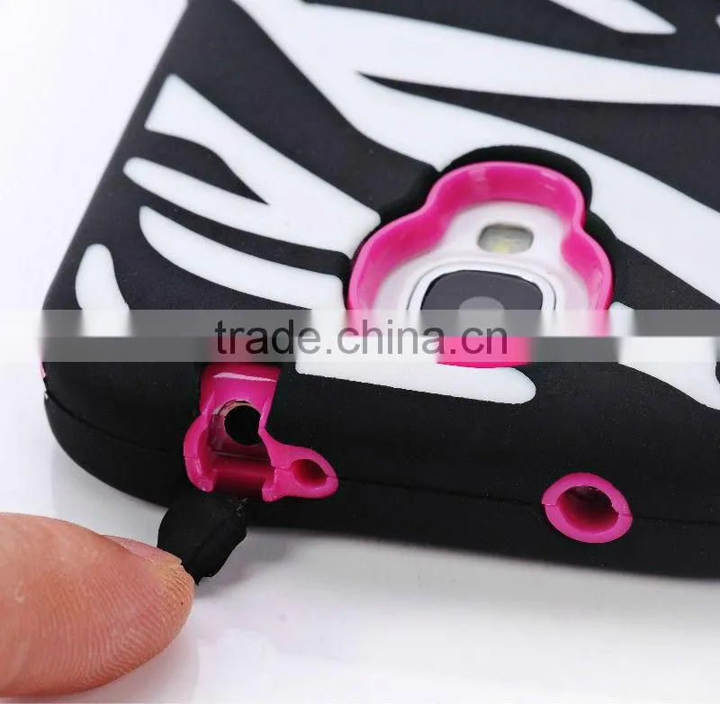 Traditional black/white Zebra stripes silicon part with hard PC combo case for Samsung Galaxy S4 I9500 with Screen Protector