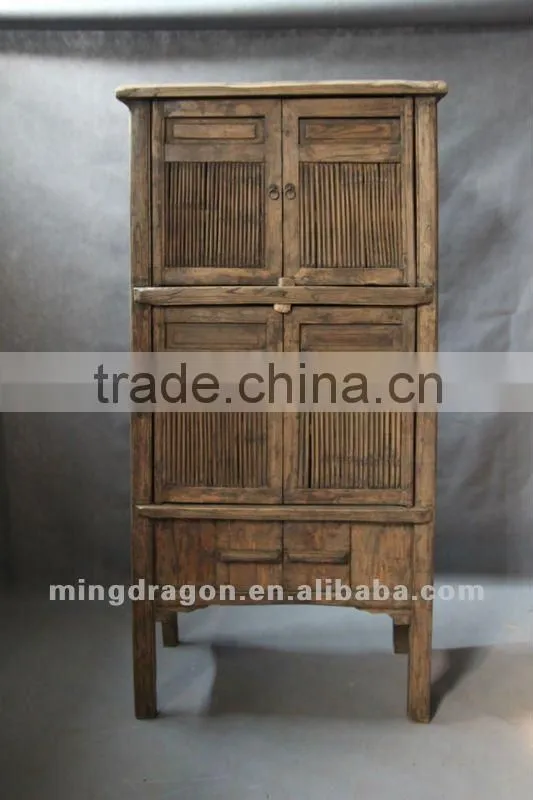 Chinese antique furniture pine wood natural wood color four door cupboard