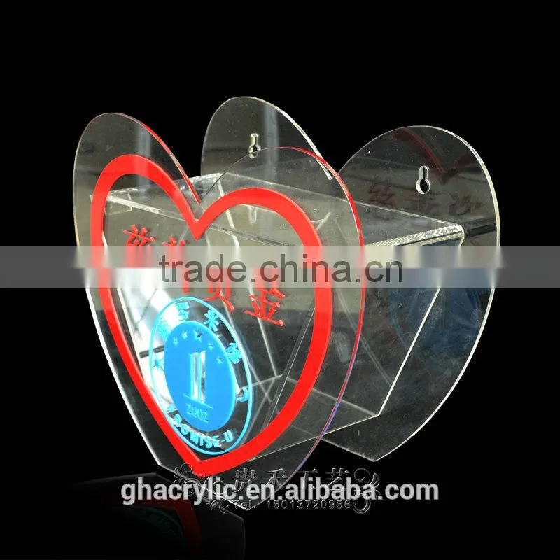 GH-RJ014 Heart shape Acrylic Donation Box ,Durable Acrylic Donation Box