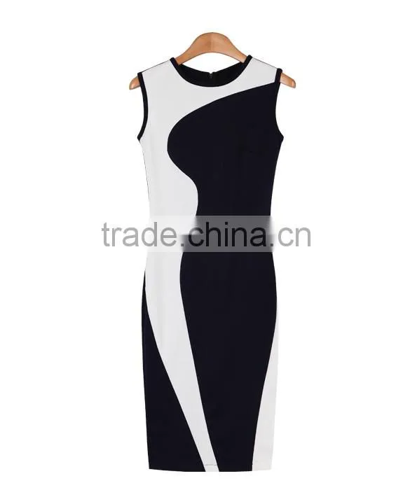 Women Geometry Design Sleeveless O-Neck Stretchy Evening Slim Dress
