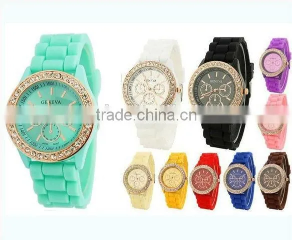 Vogue design gold anchor dial silicone watch, candy color 3D face jelly watch, girls boys hot fashion watch
