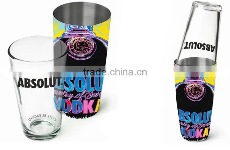 750ML new design full color decorated stainless steel and glass cocktail BOSTON shaker