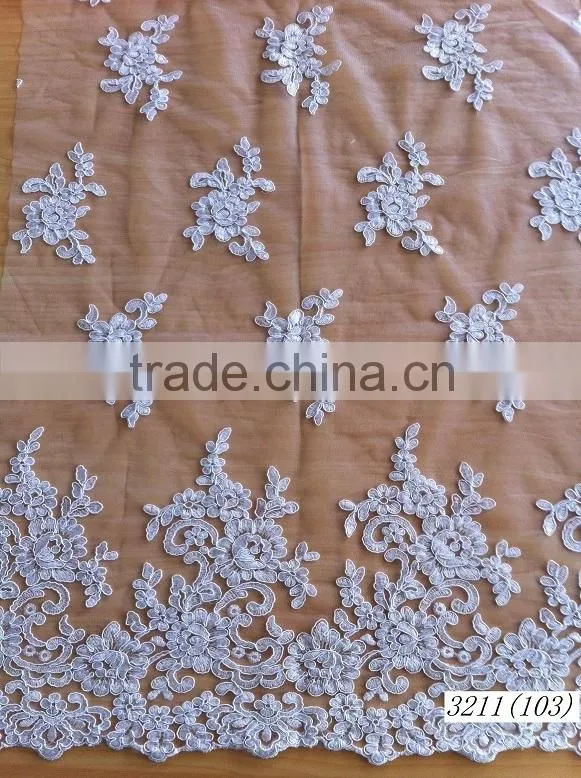 White bridal embroidered tulle lace fabric