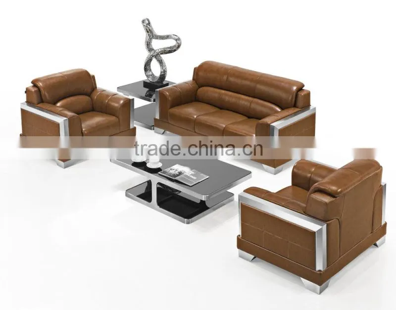 S-28 2015 best selling leather stainless steel frame office sofa