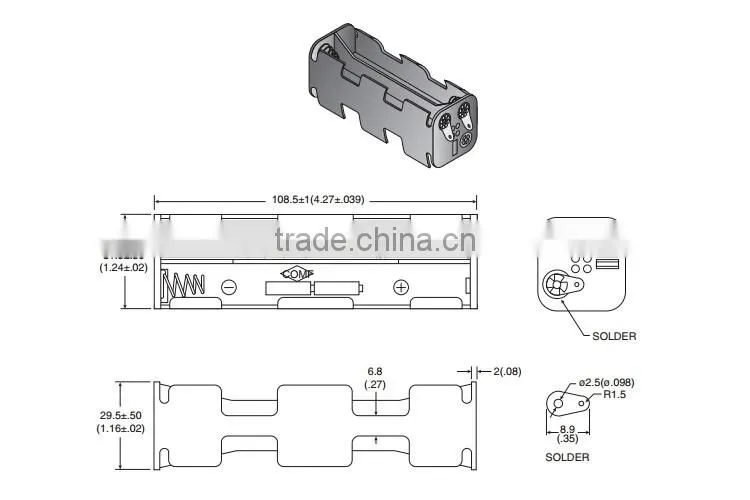 BH382D Battery holder, 8 AA Battery Holder with Solder Tabs,battery holder