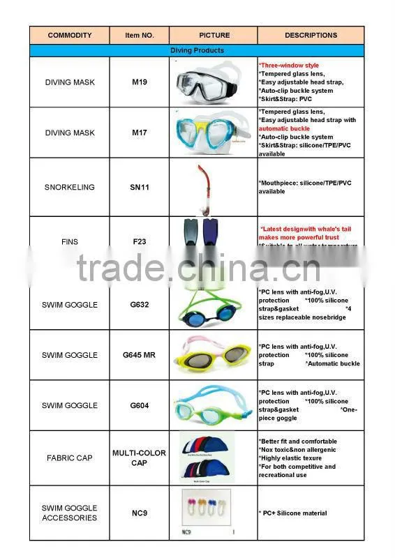 Full Face China Tempered Glass Diving Goggles Mask