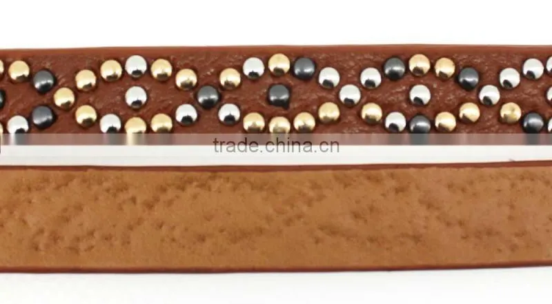 2015 Women's Fashion beads belt with leather belt with high quality leather in YiWu