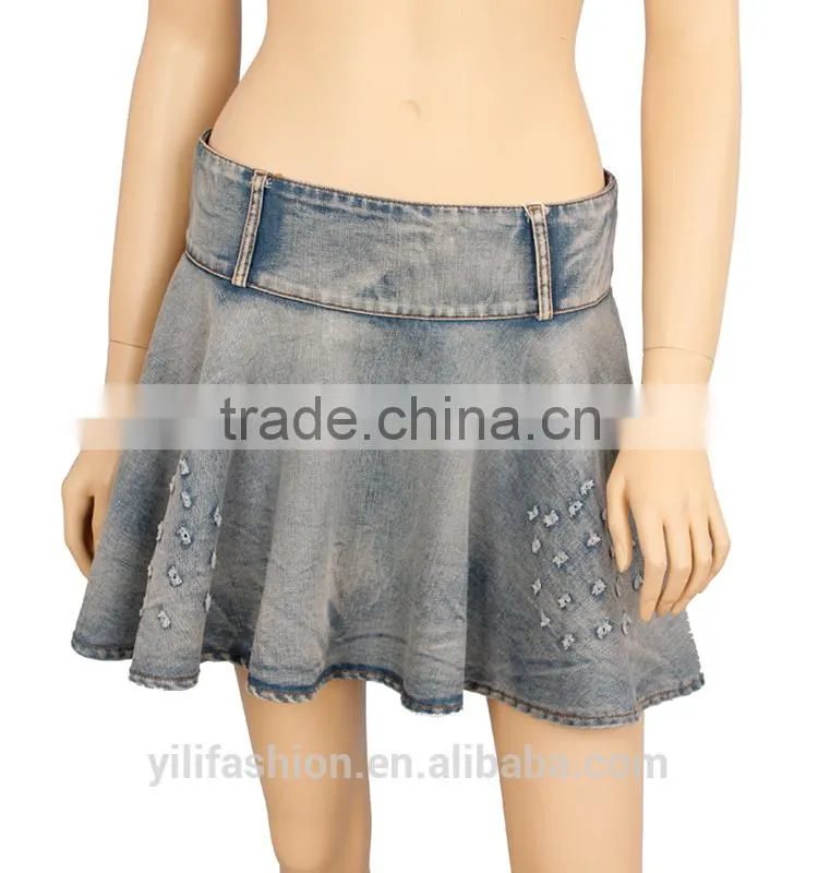 2016 S/S Latest design lady washed denim mini skirts