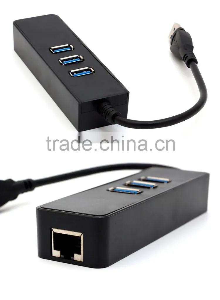 New Plastic USB 3.0 3 Port ethernet hub adaptor