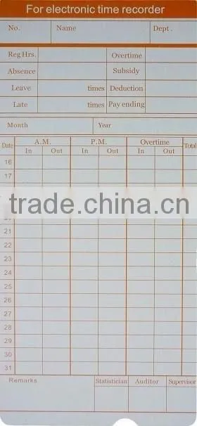 English data stamp punch time card/paying punch time card
