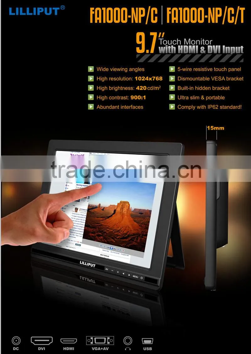 Lilliput Touch Screen HDMI Monitor 9.7inch LED Display with 4:3 Ratio 5-wire Resistive Touch Panel