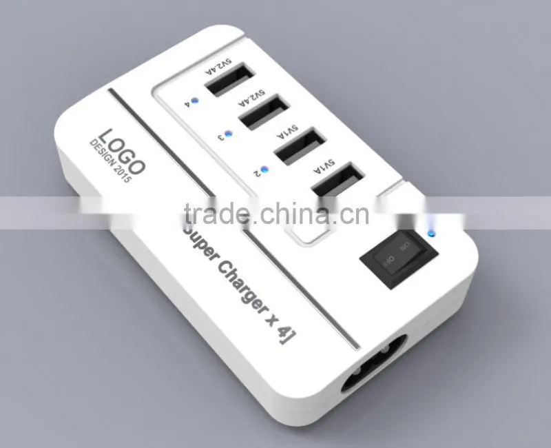 2015 NEW 20W 5V4A 4 Ports High Speed Desktop USB Wall and Travel Charger with Power IQ Technology(White)
