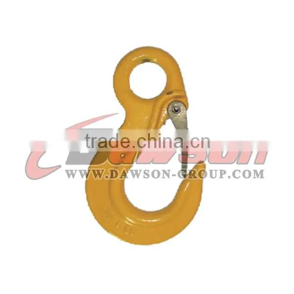 G80 eye sling hook with safety latch,forged eye hook for chain