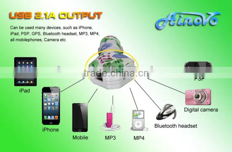 Protable gift car charger for iphone4 usb car charger with water transfer printed