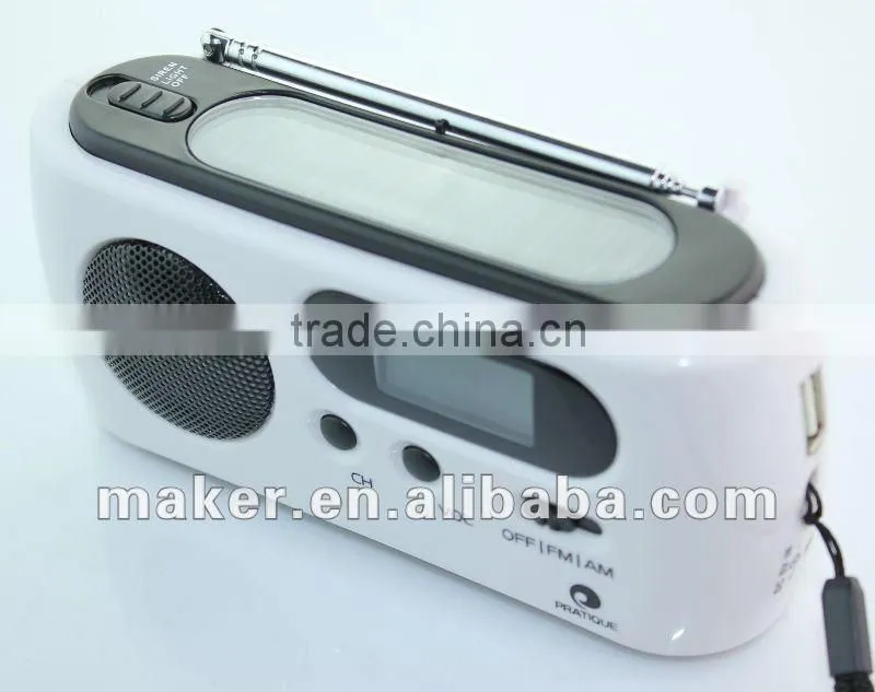 Solar/Dynamo Powered AM/FM scan digital radio with LED Flashlight