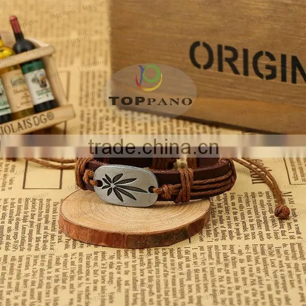 Fashion design brown leather braided handmade leather bracelet wholesale