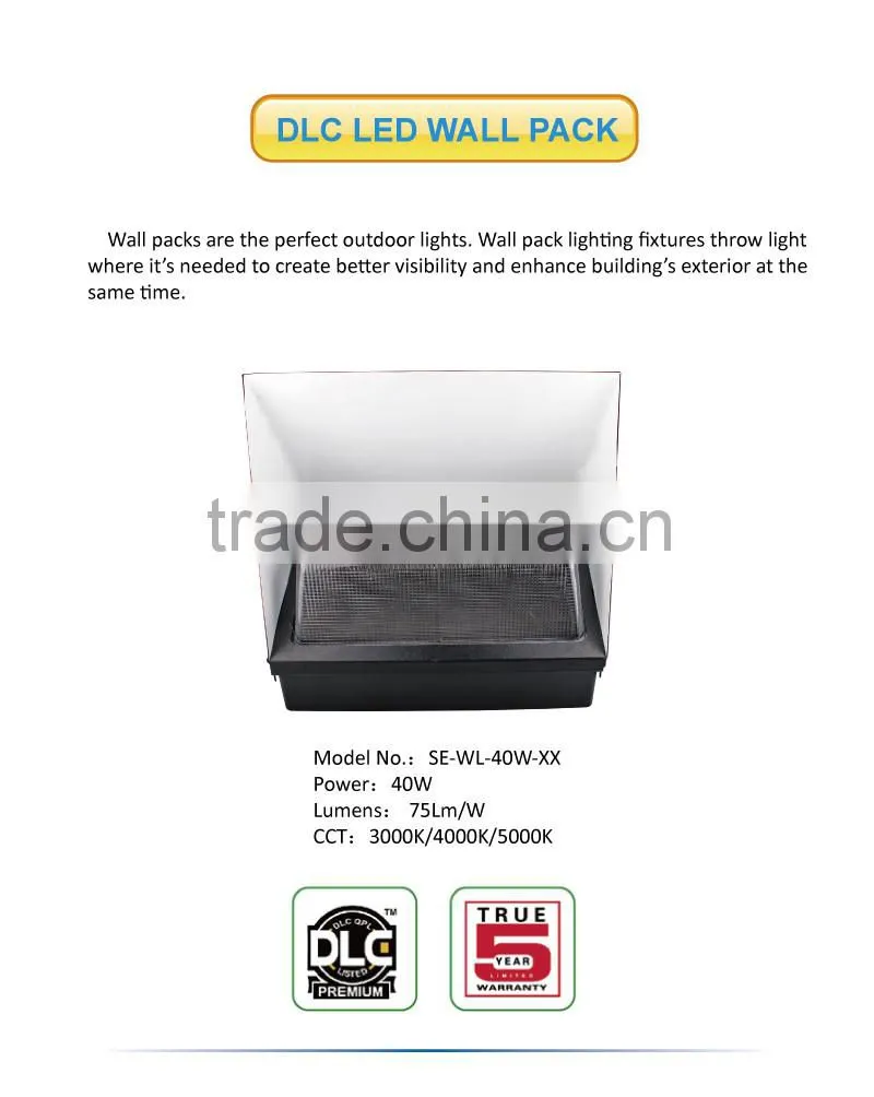 Outdoor DLC 40W LED Wall Pack Light
