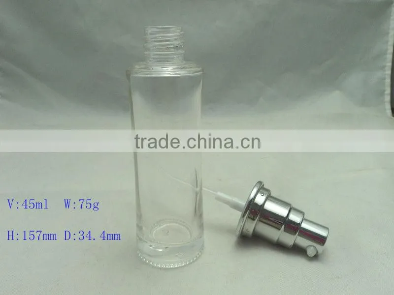 cosmetic essence glass packing bottle with pump head