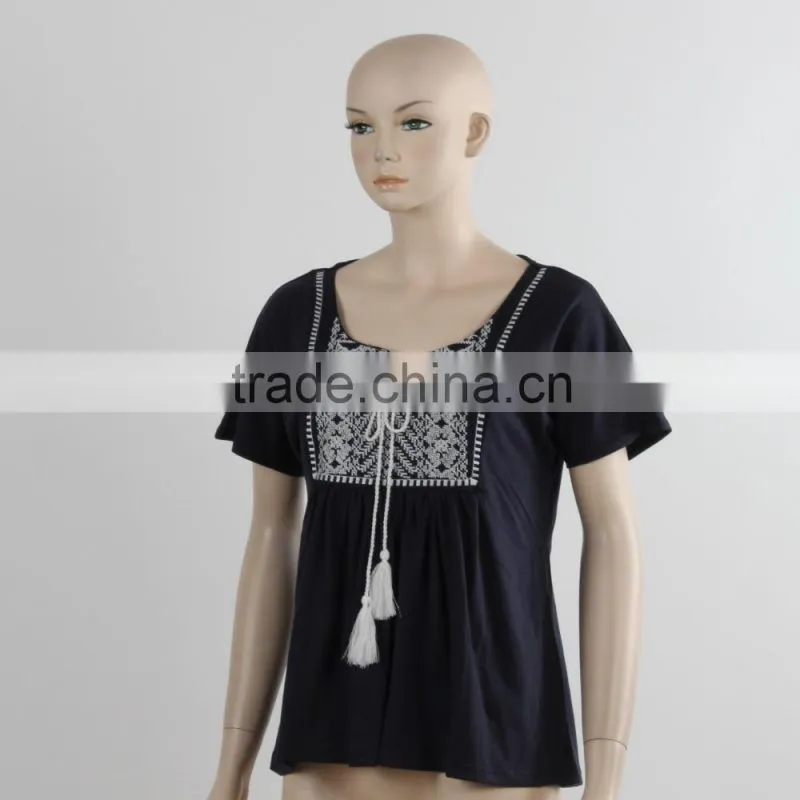 F5S10380 Ladies Black Short Sleeve Fashion Plain T- Shirt