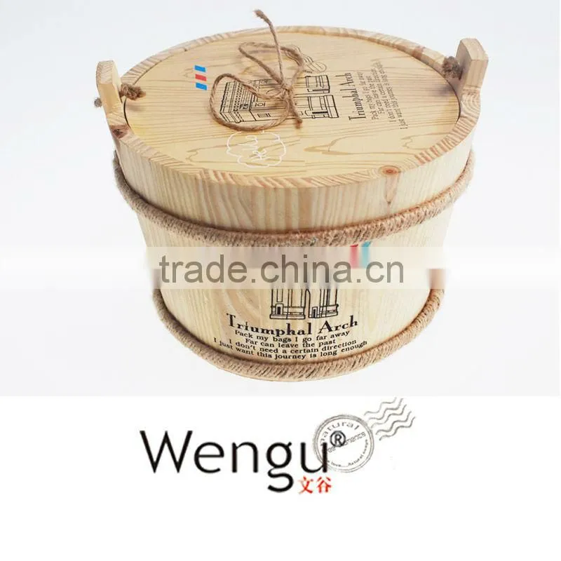 2014 new design Mini Notebook With Wooden Can 4C Printed And Nylon Handle